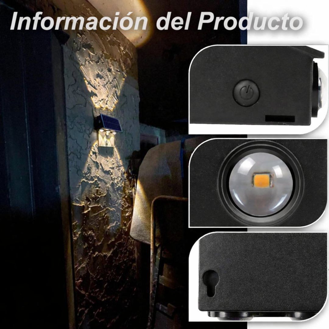 Lámpara solar de pared exterior con 8 LED