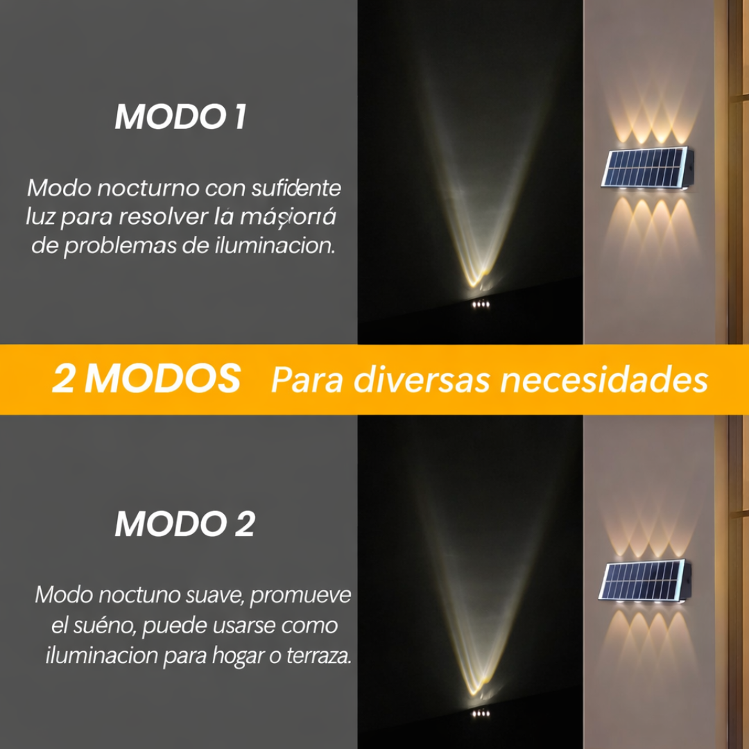 Lámpara solar de pared exterior con 8 LED