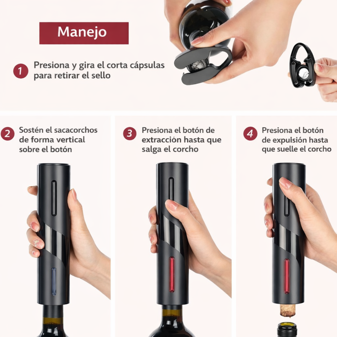 Sacacorchos Eléctrico Recargable Abridor de Vino