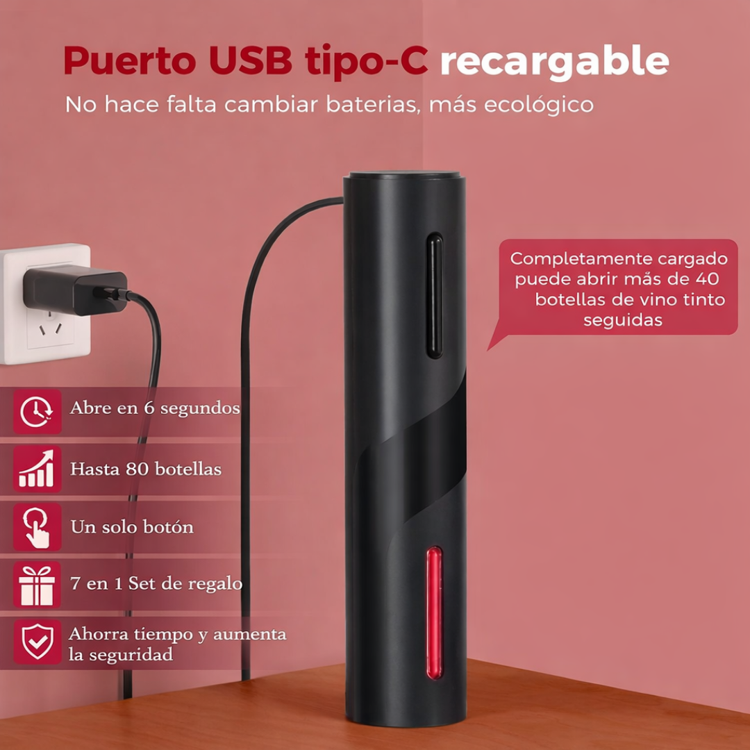 Sacacorchos Eléctrico Recargable Abridor de Vino