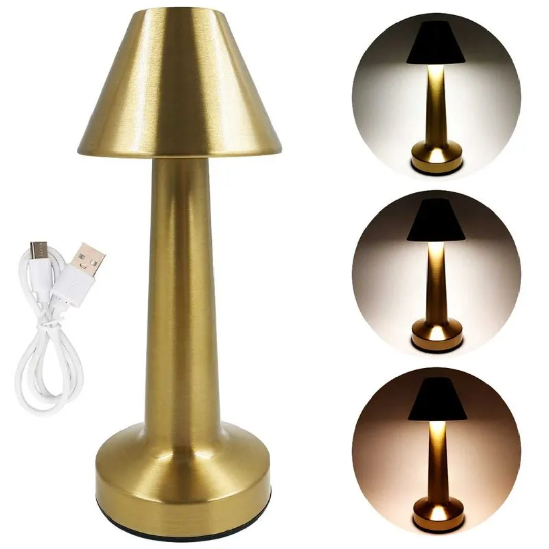 Lámpara de Mesa LED Dorada Elegante de Bajo Consumo