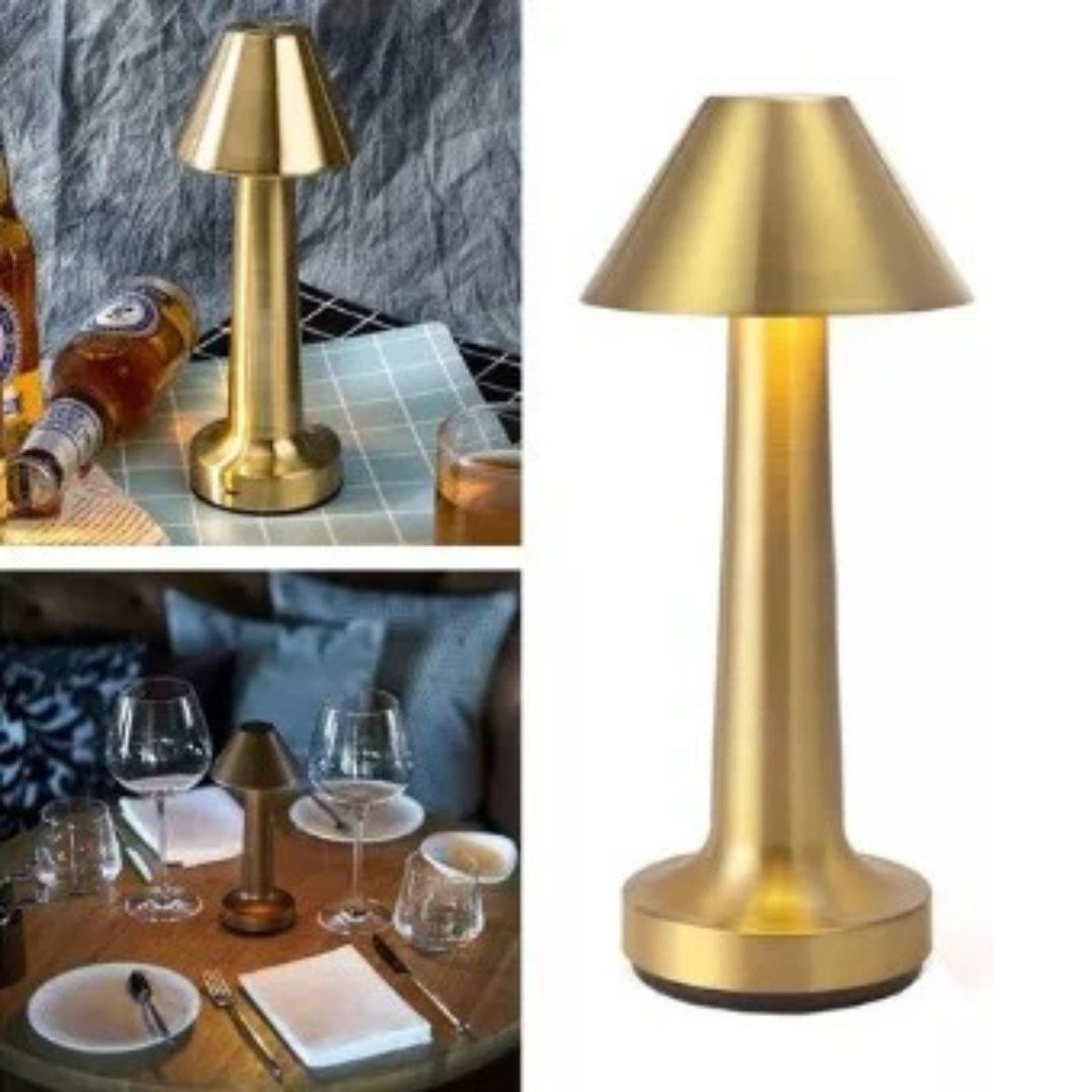 Lámpara de Mesa LED Dorada Elegante de Bajo Consumo
