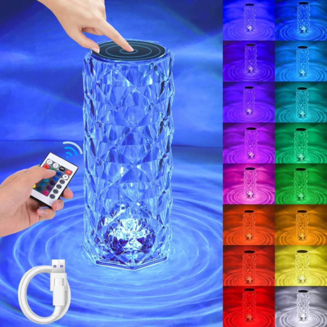 Lámpara LED Cristal Diamante 16 Colores con Control