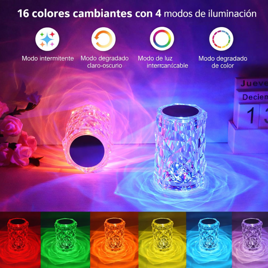 Lámpara LED Cristal Diamante 16 Colores con Control