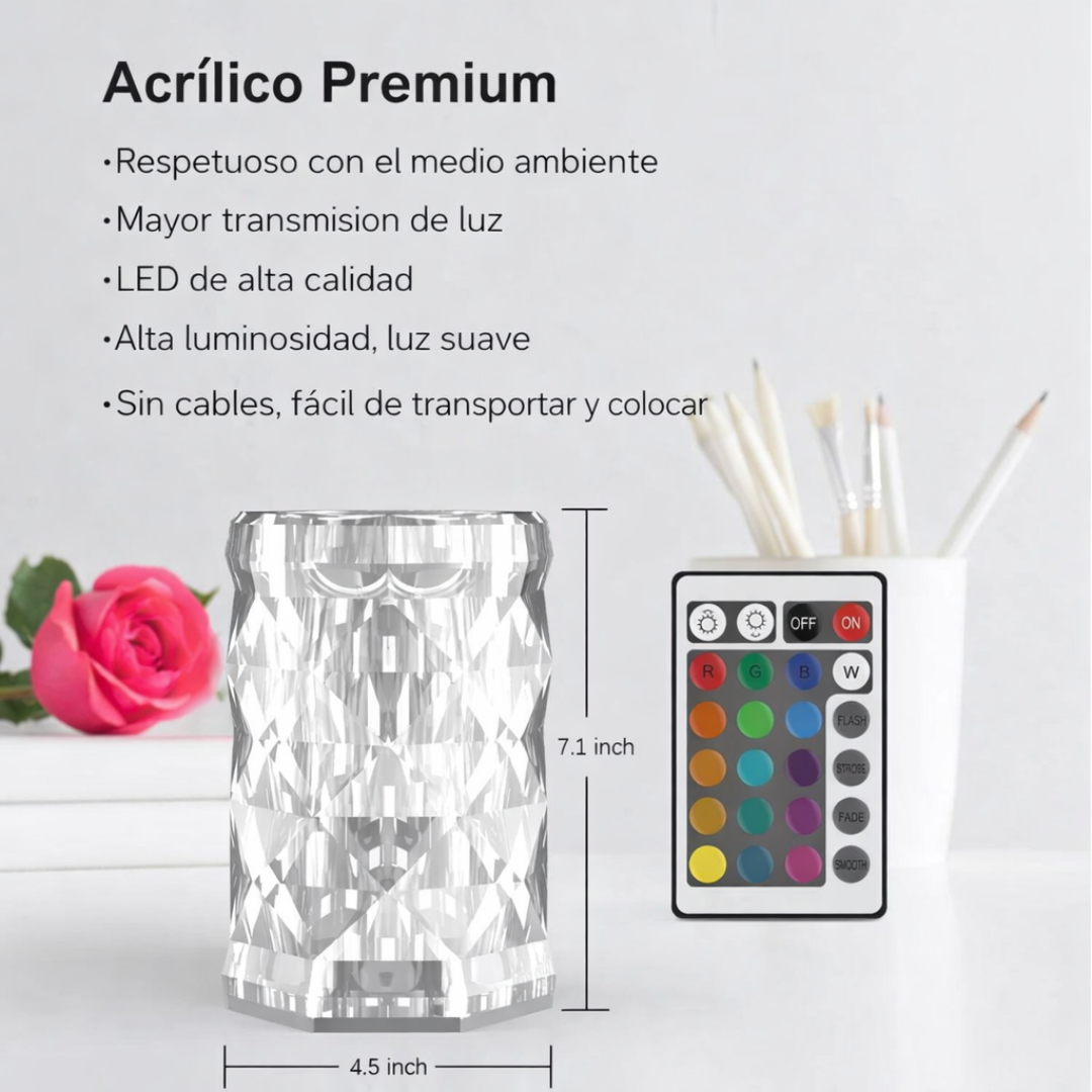 Lámpara LED Cristal Diamante 16 Colores con Control