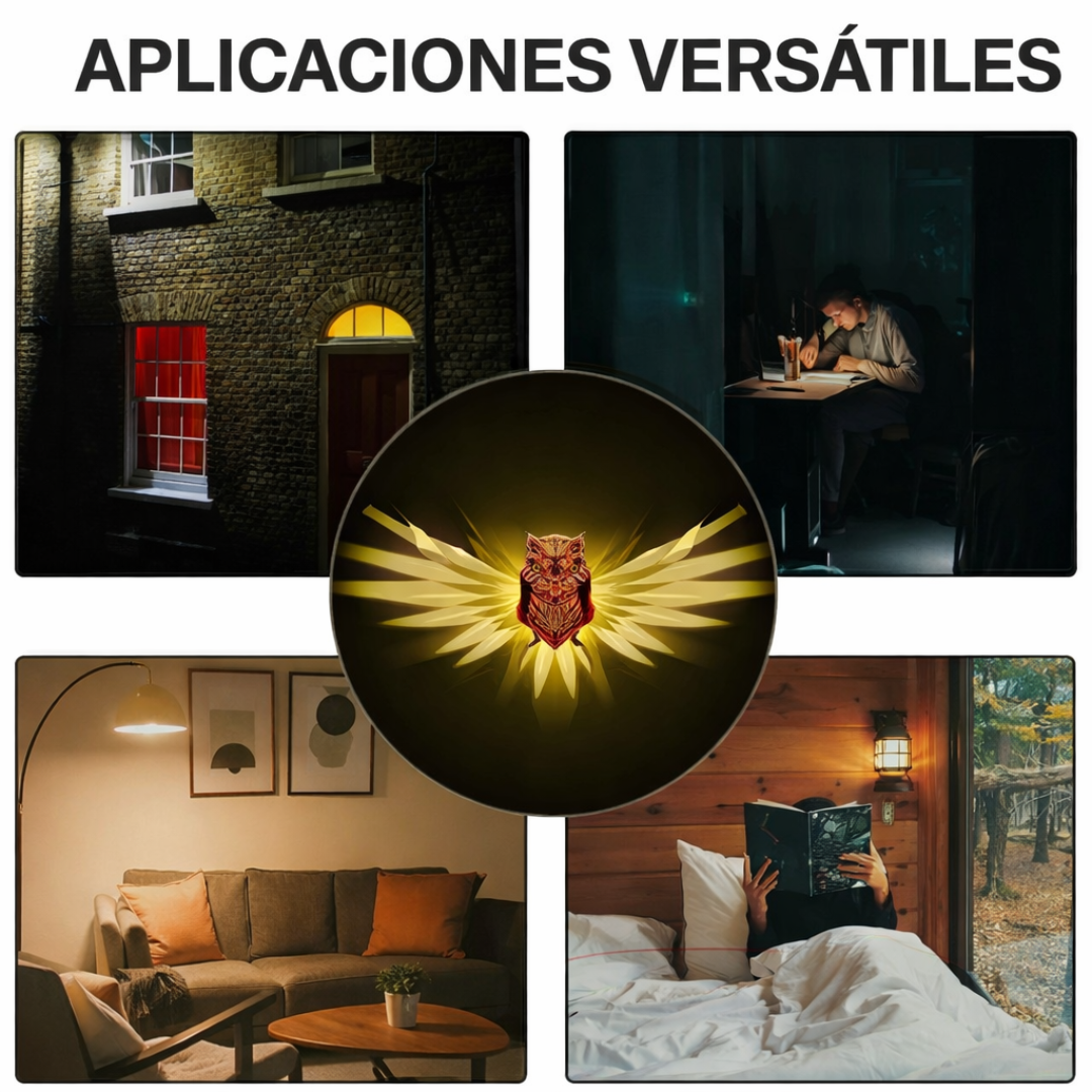 Lámpara de Pared Búho 3D en Resina con Luz LED