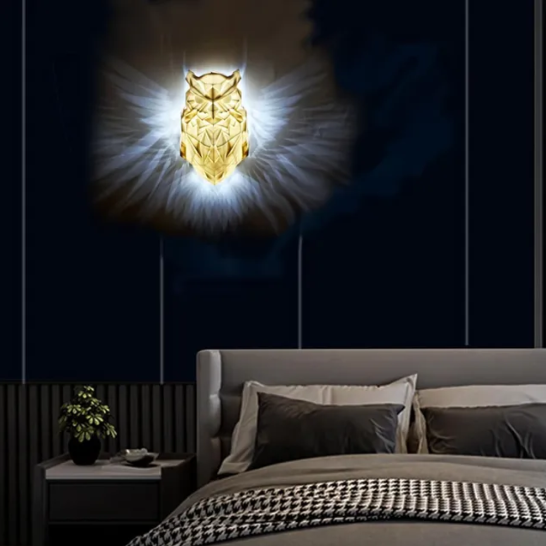 Lámpara de Pared Búho 3D en Resina con Luz LED